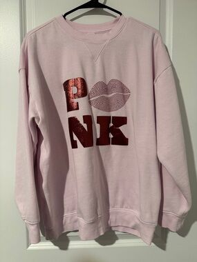 PINK Victoria's Secret Light Pink Sequin Logo Sweatshirt